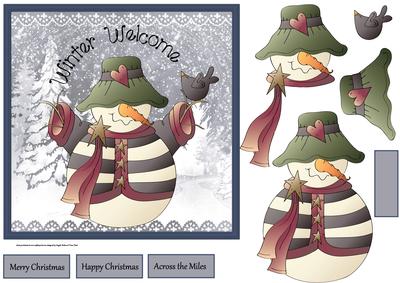 Winter Welcome Snowman 7x7 Card with Decoupage