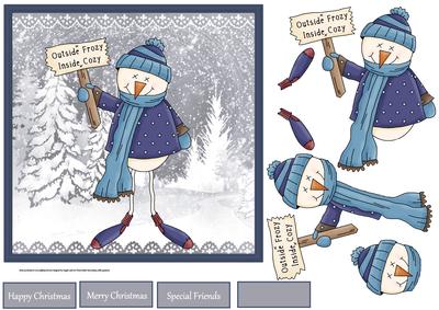 Long Leg Snowman 7x7 Card and Decoupage