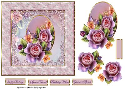 Roses and Berries 7x7 Card with Decoupage