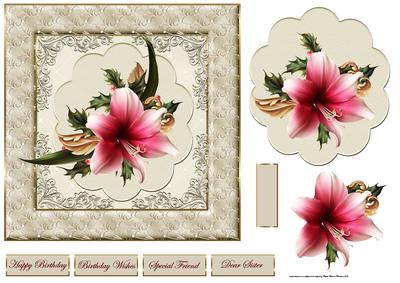 Amaryllis 7x7 Card Front with Decoupage
