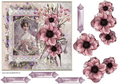 Beauty and Vintage Flowers 7x7 Card with Decoupage