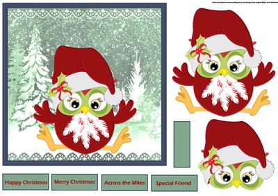 Christmas Owl 7x7 Card with Decoupage