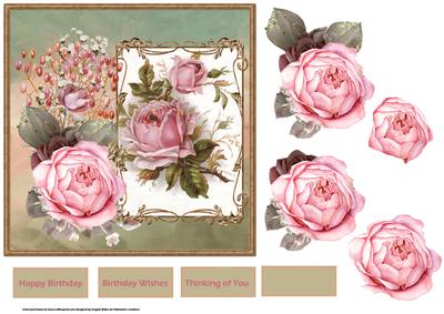 Vintage Pink Rose 7x7 Card and Decoupage