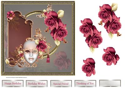 The Pink Mask 7x7 Card with Decoupage
