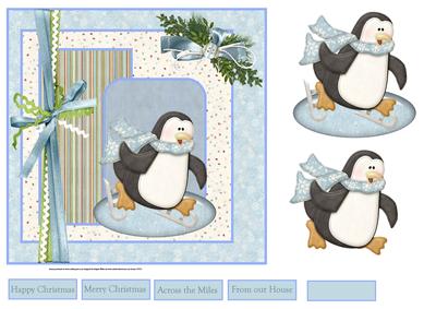 Ice Skating Penguin 7x7 Card with Decoupage