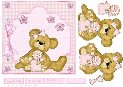 Baby Girl Bear 7x7 Card with Decoupage