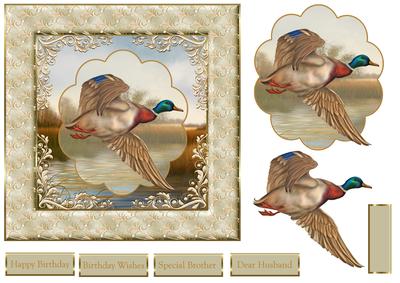 Mallard in Flight 7x7 Card with Decoupage