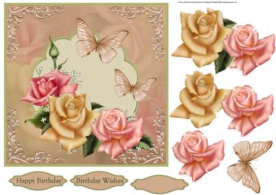 Roses and Butterfly 7x7 Card with Decoupage