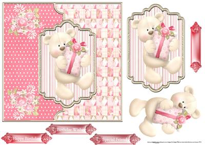 Birthday Bear 7x7 Card with Decoupage