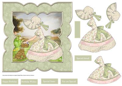 Bonnet Lady and Her Dog 7x7 Card with Decoupage