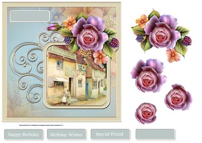 Vintage Shop 7x7 Card with Decoupage