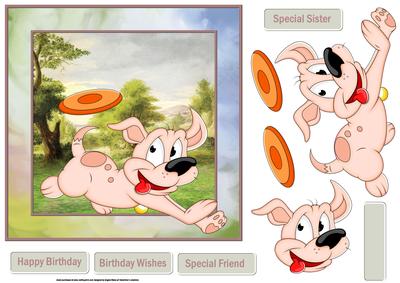 Happy Puppy 7x7 Card with Decoupage and Sentiment Tags