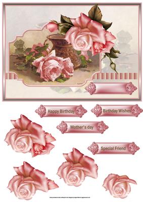 Pink Rose and Jug Card with Decoupage