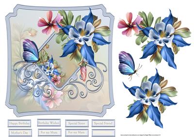 Butterfly and Flowers 7x7 Card with Decoupage