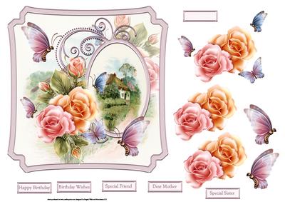 Rose Blush and Butterfly 7x7 Card with Decoupage