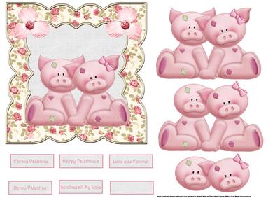 Pigs in Love 6x6 Card with Decoupage