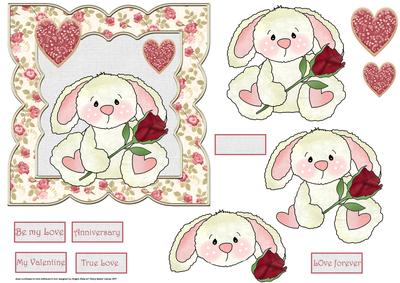 Rabbit with a Red Rose 6x6 Card with Decoupage