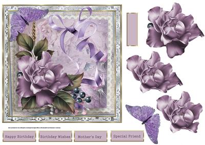 Purple Rose and Butterfly 7x7 Card and Decoupage