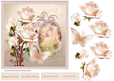 Summer Rose and Red Berries 7x7 Card and Decoupage