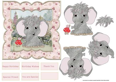 The Elephant and the Snail 6x6 Card with Decoupage