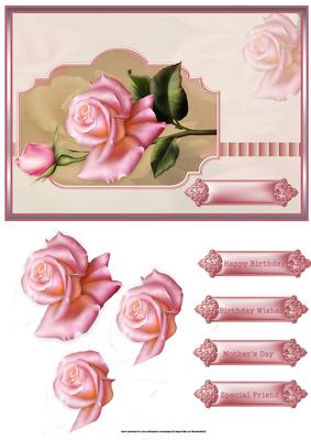 Pink Rose Card with Decoupage