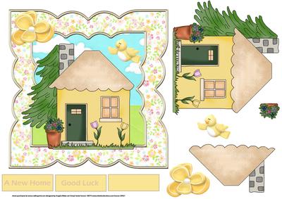 New Home 7x7 Card with Decoupage and Sentiment Tags