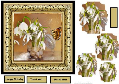 Snowdrops and Butterfly 7x7 Card and Pyramid