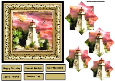 Lighthouse at Sunset 6x6 Card with Pyramid
