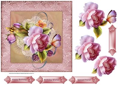 English Rose 7x7 Card with Decoupage