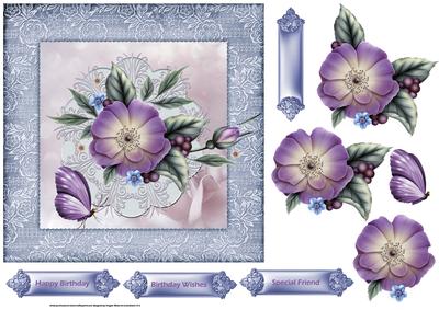 Purple Flower 7x7 Card with Decoupage