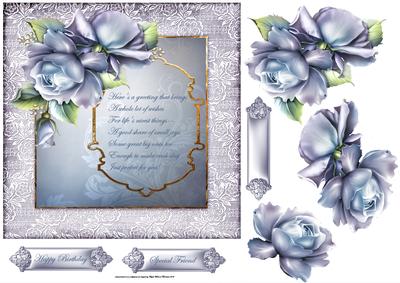 Blue Rose 7x7 Card with Decoupage