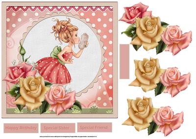 Pretty Girl 7x7 Card with Rose Decoupage