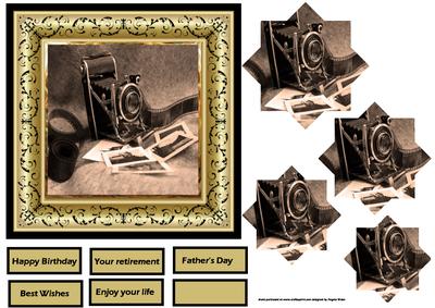 Vintage Camera and Film 6x6 Card and Pyramid