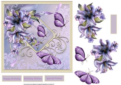 Lily and Butterfly 7x7 Card with Decoupage