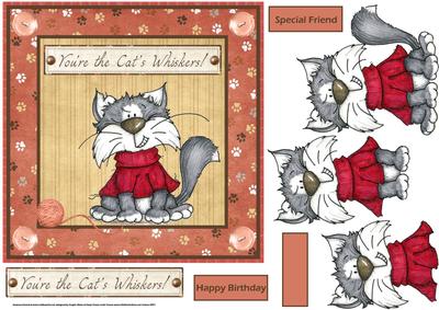 Mischievous Cat 7x7 Card with Decoupage