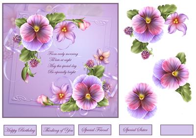 Summer Pansy 7x7 Card with Decoupage