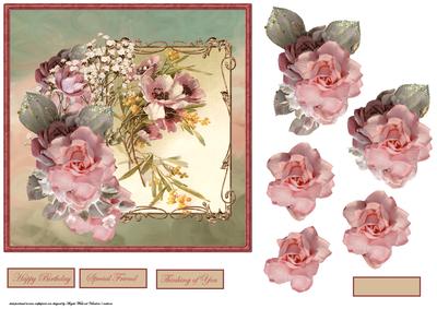 Roses and Mimosa 7x7 Card with Decoupage