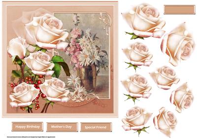 Pink Roses 7x7 Card with Decoupage