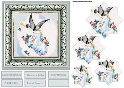 Baby Boy with a Stork 6x6 Card