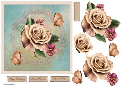 Romantic Rose 7x7 Card with Decoupage