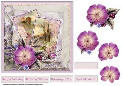 Country Scene and Flowers 7x7 Card