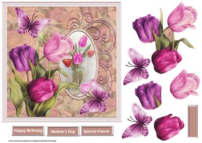 Tulips and Butterfly 7x7 Card with Decoupage