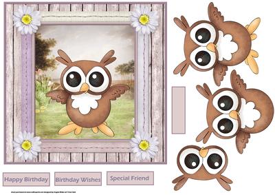 Owl Hoot of a Birthday 7x7 Card with Decoupage