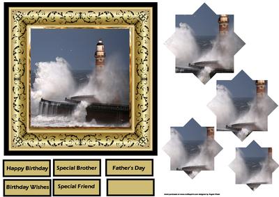Lighthouse and Large Waves Approx 6x6 Card