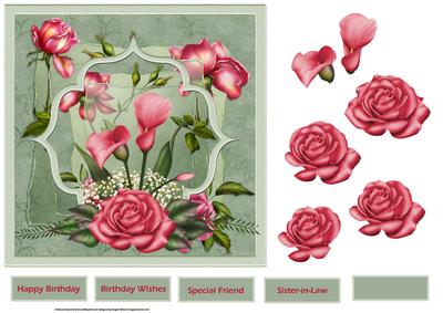 Deep Pink Rose 7x7 Card with Decoupage