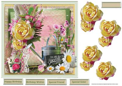 Rose and the Watering Can 7.5 Card with Decoupage