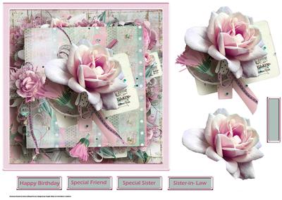 The Large Pink Rose 7x7 Card with Large Decoupage