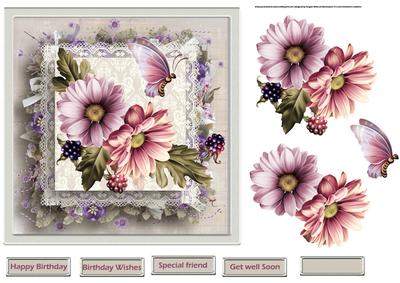 Lilac and Pink Dahlias 7x7 Card with Decoupage