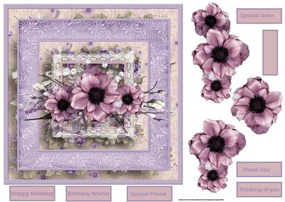 Purple Flowers 7.5 Card with Decoupage