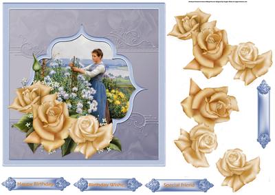 Looking After the Flowers 7x7 Card with Decoupage